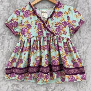Matilda Jane Lilac Bouquet Wrap Top Puff Sleeve Ruffle Floral Blouse